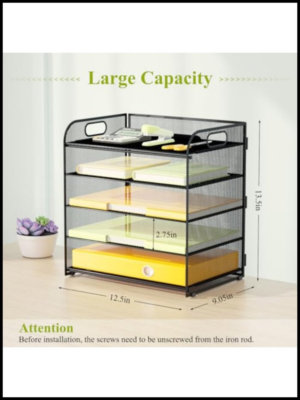 5 Tier Metal Mesh Desk Organizer Letter Tray with Handles - Office File Sorter - Picture 2 of 6
